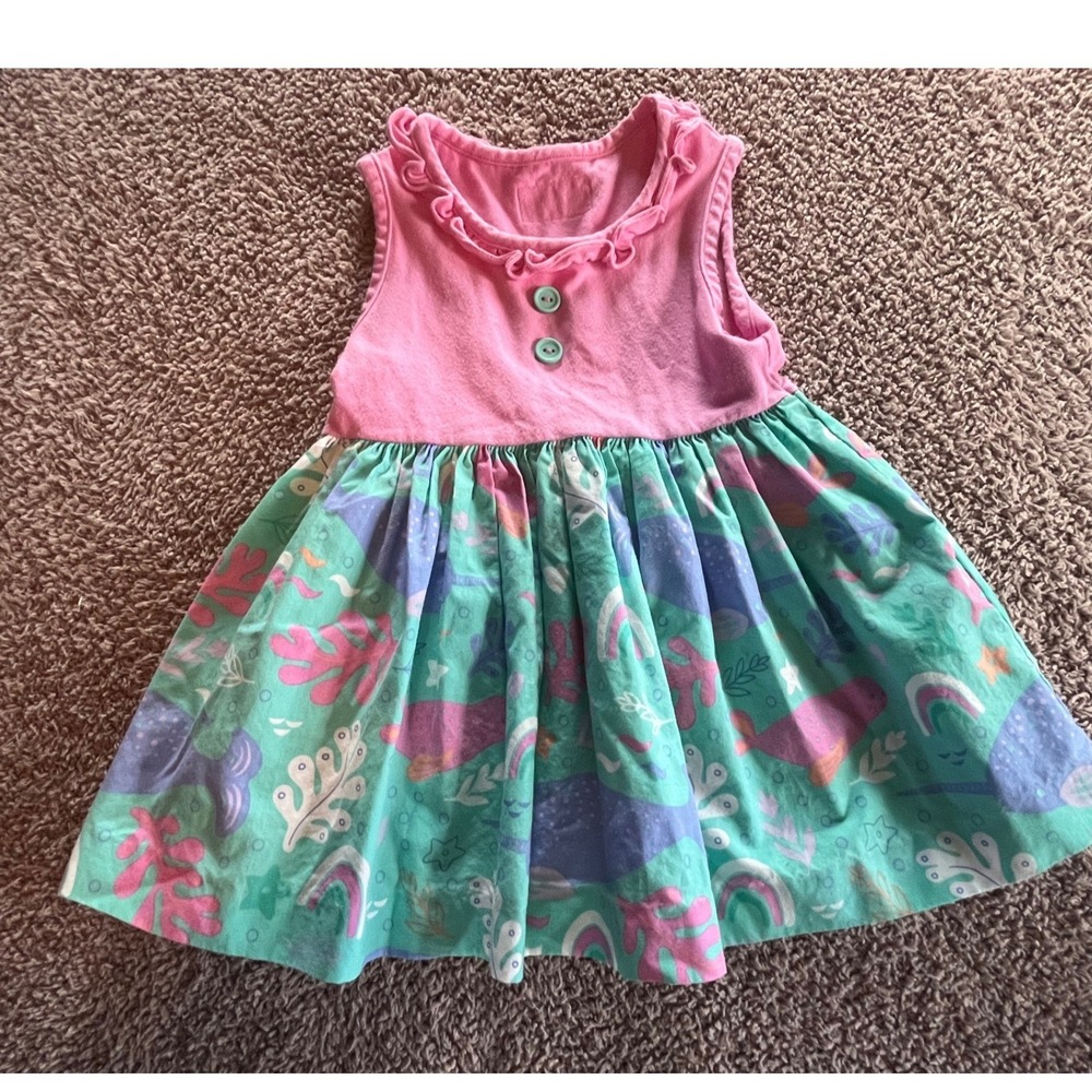 Eleanor Rose Rhonda Top Dress Size 2 Pink Teal Narwhal Sea Life Rainbow Ruffle